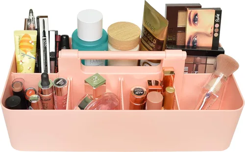 Miniatura 9 de Nuevo Organizador de Maquillaje Portátil de Plástico Caddy Tote Cesta Dividida con Asa, para Almacenamiento de Baño - Contiene Brochas de Maquillaje