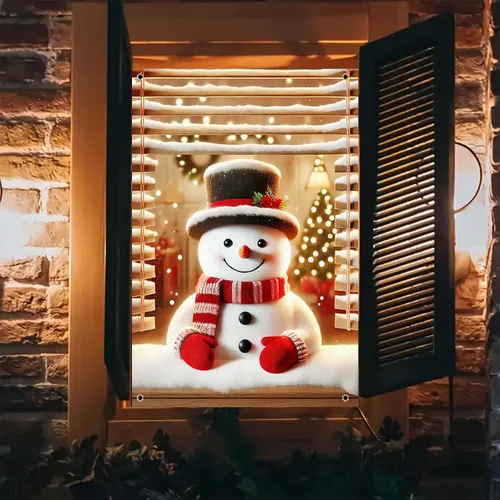 Miniatura 2 de BlissYard Cubierta de ventana de Navidad de 31 x 47 pulgadas, póster de muñeco de nieve para decoración de ventana de vacaciones de invierno