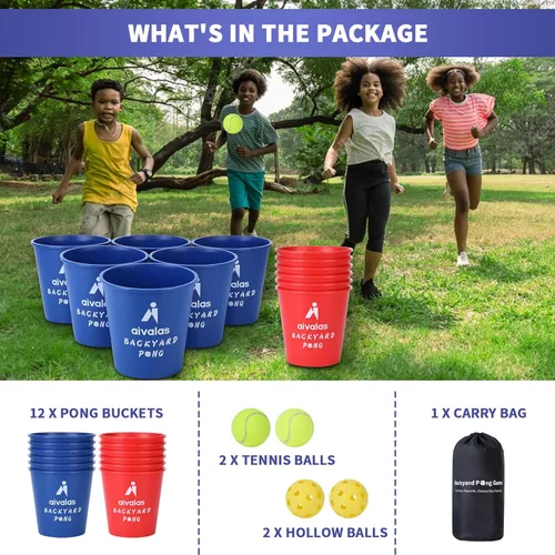 Miniatura 4 de Aivalas Yard Pong Outdoor Games, Giant Yard Games Set with 12 Buckets and Balls for Adults and Family, Toss Game Throwing Games for Beach, Camping