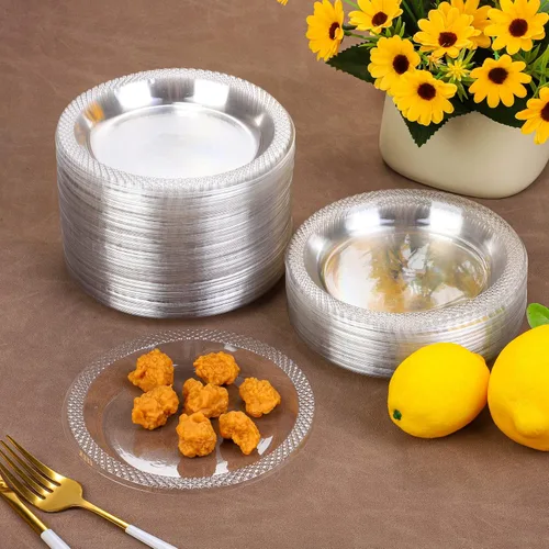Miniatura 5 de Breroa 300 platos de plástico transparente de 6 pulgadas, pequeños platos redondos desechables para postre resistentes, platos de cena y fiesta