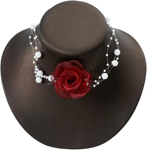 Miniatura 7 de Gargantilla de flor de rosa de camelia, collar de perlas artificiales vintage para mujer, accesorios elegantes para el cuello, collares de fiesta
