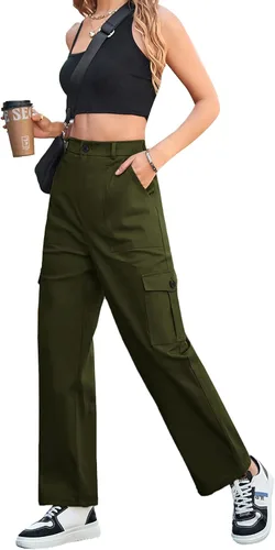 Miniatura 2 de Ailsi Pantalones tácticos de cintura alta para mujer, estilo casual, estilo cargo, holgados, con bolsillos