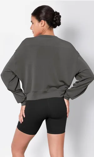 Miniatura 2 de ODODOS Sudaderas cortas de manga larga suaves de modal para mujer, de gran tamaño, cuello redondo