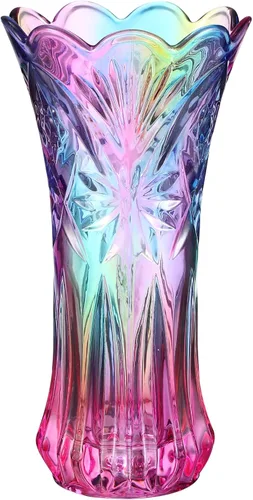 Florero de cristal arcoíris de boca ancha de vidrio colorido para estantería, mesa de comedor, oficina, escritorio, sala de reuniones, baño,