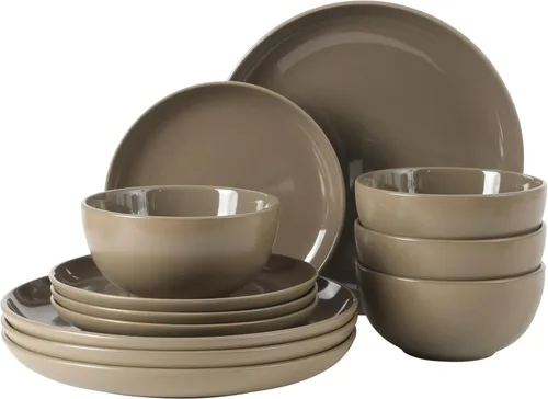 Miniatura 8 de Gibson Home Dempsey Road - Juego de vajilla de gres de 12 piezas – Servicio para 4, platos y cuencos redondos negros, juego moderno de platos