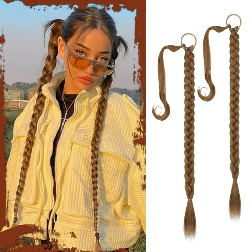 Miniatura 11 de Sofeiyan Extensión de cola de caballo de trenza larga con banda para el cabello, lacio, elegante, envolvente, extensiones de cabello trenzado, cola