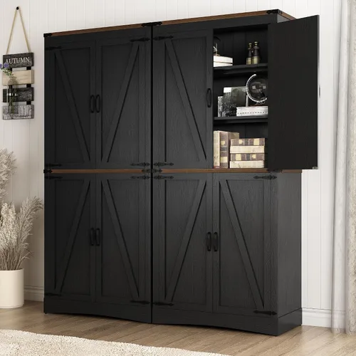 Miniatura 5 de Hlivelood Despensa de cocina de 71 pulgadas de alto, armario de almacenamiento de granja con estantes ajustables, tubo de acero que soporta carga