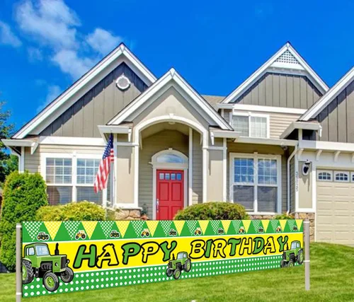 Miniatura 4 de Cartel grande de tractor verde para fiesta de cumpleaños temática de granja, suministros, decoración, fondo de fondo (9.8 x 1.6 pies)