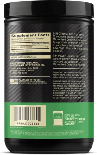 Miniatura 11 de Optimum Nutrition Creatina Micronizada Monohidrato en Polvo, Sin Sabor, 120 Porciones, 600 Gramos (El Embalaje Puede Variar)