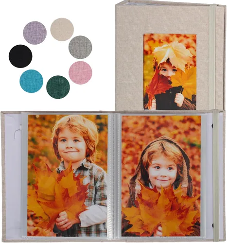Miniatura 20 de Álbumes de fotos pequeños para fotos de 4 x 6, paquete de 2 libros de memoria con cubierta de lino con ventana de exhibición, cada uno con capacidad