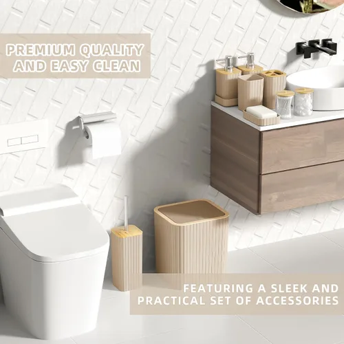 Miniatura 6 de XLHOMO Bathroom Set- 25PC Beige Bathroom Set, Bathroom Set with Shower Curtain and Rugs, Beige Shower Curtain Set, Toilet Brush, Bathroom Trash Can