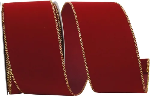 Miniatura 29 de Cinta Reliant Ribbon 92270W-957-40K Value Velvet con borde de alambre, 2-1/2 pulgadas x 50 yardas, escarlata/oro