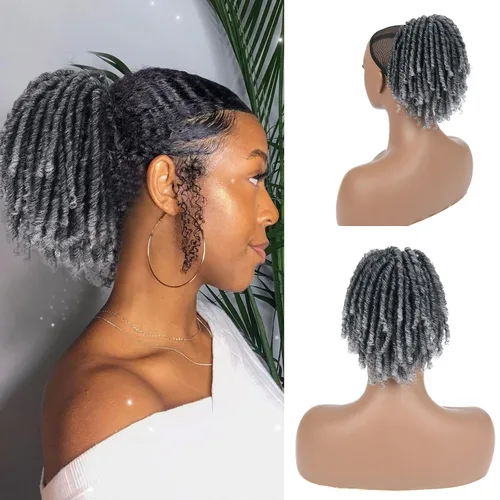 Miniatura 9 de Extensiones de cola de caballo de rastas para mujer, cola de caballo con cordón negro con extremos rizados, rastas sintéticas de diosa, extensiones