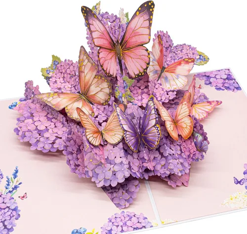 Miniatura 13 de Tarjeta de cumpleaños desplegable 3D – Elegante tarjeta de felicitación emergente de pastel floral de mariposa rosa para mujeres, mamá, esposa