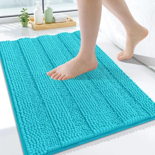 Grandaily Alfombras de baño de felpilla a rayas de 24 x 16 pulgadas, extra gruesas y suaves, absorbentes, parte trasera de goma, alfombra de ducha