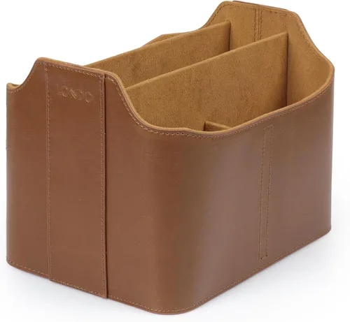 Londo soporte para control remoto de cuero PU, organizador de escritorio para suministros de oficina con ranura para tableta, cepillo de maquillaje