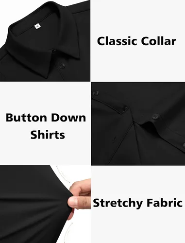 Miniatura 6 de HOTOUCH Camisas con botones para mujer, manga corta, elástica, sin arrugas, blusas formales de trabajo, blusas de verano, tallas S-2XL