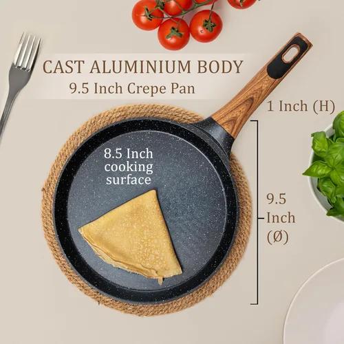 Miniatura 2 de Moss & Stone Sartén antiadherente para crepes de 9.5 pulgadas con esparcidor – Dosa Tawa de cerámica, sartén plana para Roti, panqueques, tortillas