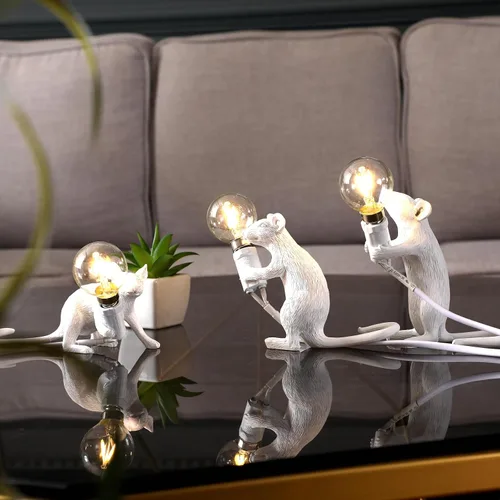 Miniatura 6 de Moderna lámpara de ratón de resina con luces de mesa, lámparas de escritorio creativas, decoración de regalo de mesita de noche, dormitorio LED
