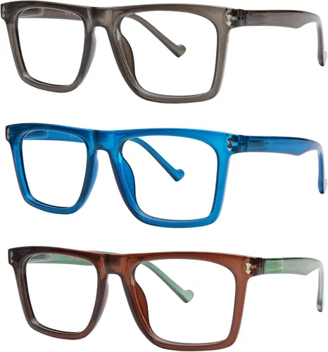 Miniatura 9 de AQWANO Oversized Design Reading Glasses Women/Men, Computer Blue Light Blocking Square Readers Paquete de 4