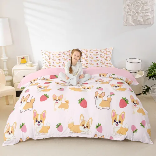 Miniatura 4 de Feelyou Funda de edredón con estampado de perro, tamaño individual, funda de edredón de cachorro de caricatura, lindo juego de ropa de cama