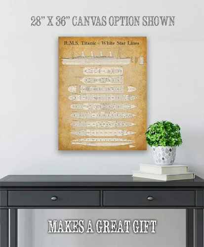 Miniatura 4 de R. M. S. Titanic - Patente de plan de cubierta White Star Lines - Póster histórico de trazador, arte de pared icónico de crucero, gran regalo