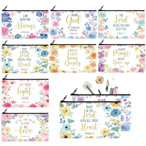 Miniatura 10 de Talltalk 8 piezas de regalos cristianos para mujeres, bolsas de maquillaje cristiano a granel con versículos de la Biblia, bolsa de cosméticos