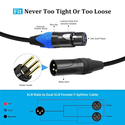 Miniatura 3 de Smithok Cable divisor XLR, cable doble hembra a macho Y (divisor XLR de 3 pines, 2 hembra a 1 macho), adaptador de audio de cable divisor
