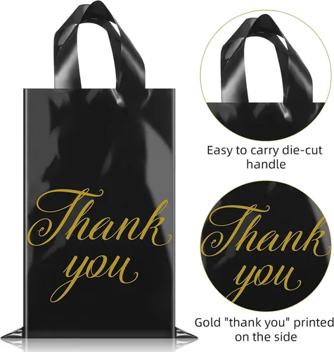 Miniatura 3 de Outus 120 bolsas negras de regalo de agradecimiento con asas de 9 x 12 pulgadas, bolsa de plástico para pequeñas empresas, madres, profesores, Negro