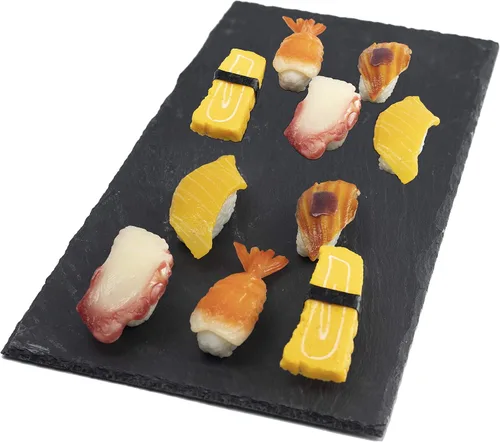 Miniatura 7 de 4 tablas de queso de pizarra, bandeja de charcutería de 9.8 in (9.8 pulgadas) con borde natural, platos de sushi estilo roca de piedra negra