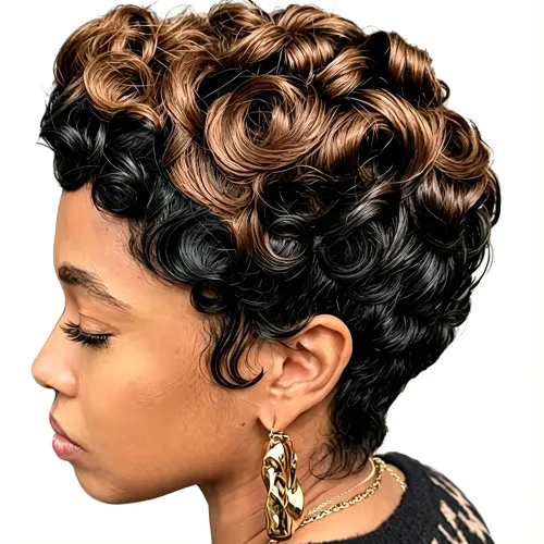 Miniatura 7 de DOcute Pelucas cortas de corte Pixie para mujeres negras, peluca Pixie negra y marrón, pelucas cortas rizadas con flequillo, peluca corta