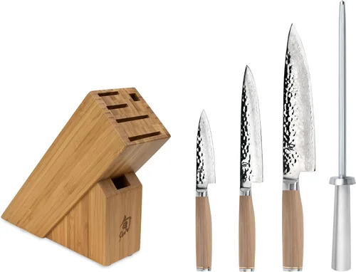 Shun Premier Blonde - Juego de 5 bloques de iniciación de 5 piezas, incluye chef de 8 pulgadas, pelado de 4 pulgadas, cuchillos utilitarios de 6.5