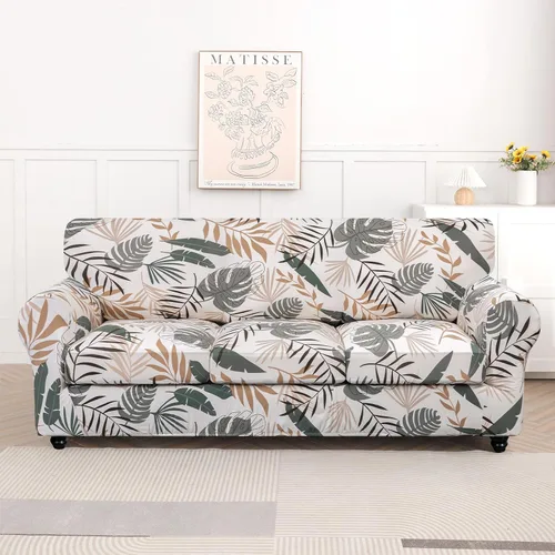 Miniatura 5 de SearchI - Funda de sofá elástica con estampado floral, 4 piezas, incluye 3 fundas de cojín independientes, protector lavable para muebles de sala