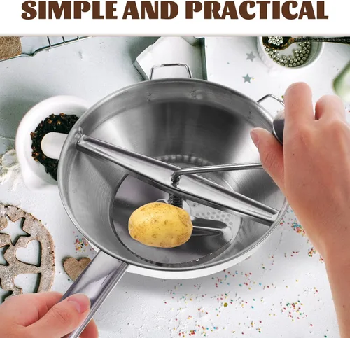 Miniatura 7 de PRETYZOOM Prensador manual de papas de acero inoxidable, herramienta de cocina, manivela, molino de alimentos para puré de papas, batatas