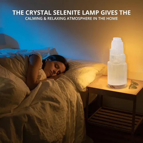 Miniatura 7 de Himalayan Glow Lámpara de cristal selenita de 7.9 in, estación de carga marroquí curvada a mano, cristales y piedras curativas, cable eléctrico