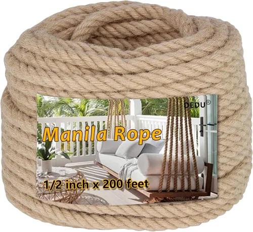 Miniatura 45 de Cuerda de Manila de 2 pulgadas x 50 pies, cuerda de cáñamo gruesa de 4 hebras trenzadas, cáñamo natural para manualidades de servicio pesado