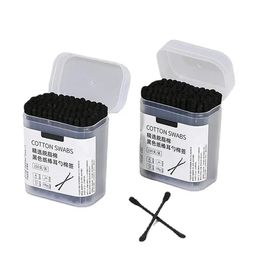 Miniatura 6 de Hisopo limpiador de oídos de doble cabeza altamente absorbente color negro maquillaje espiral algodón hisopo limpiador de oídos Gadget Home Supplies