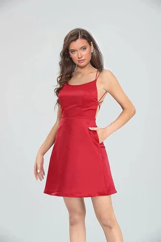 Miniatura 3 de HEIMO Vestidos de satén de regreso a casa para mujer vestidos cortos de cóctel para niñas HM002
