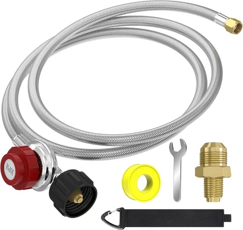 Miniatura 8 de Regulador de propano ajustable de alta presión de 4 pies 0-30 PSI, regulador de 30 psi, manguera de propano trenzada de acero inoxidable QCC1/Tipo 1