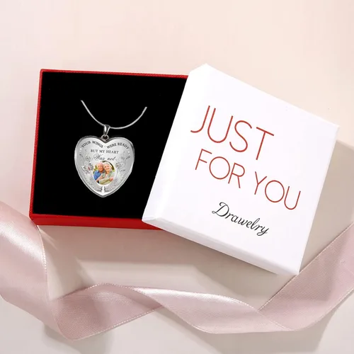 Miniatura 6 de Drawelry Collar conmemorativo personalizado con foto, dije personalizado con foto y alas de ángel, cadena de plata de ley con placa para mujeres