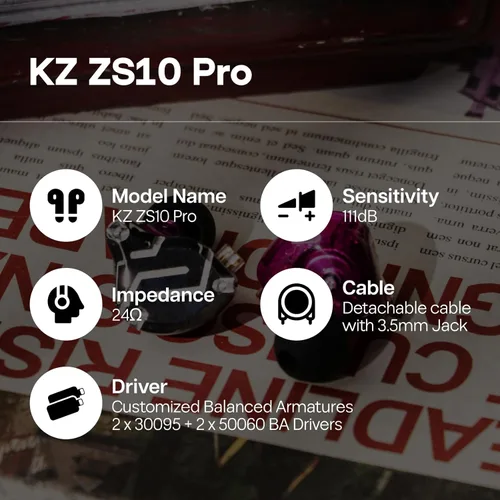 Miniatura 6 de Linsoul KZ ZS10 Pro, auriculares intraaurales monitor de 5 controladores 4BA+1DD, auriculares HiFi con cable, auriculares para juegos, auriculares
