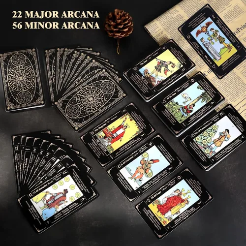 Miniatura 5 de Fofeadm - Cartas de tarot con libro guía y bolsa de lino de transporte, mazo de 78 cartas de tarot clásicas originales, juego de adivinación