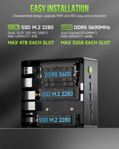 Miniatura 3 de GMKtec PC para juegos, K11 AMD Ryzen 9 8945HS (8C/16T, hasta 5.2 GHz), 32 GB DDR5 RAM 1 TB Mini PC computadora de escritorio, Oculink, Dual NIC