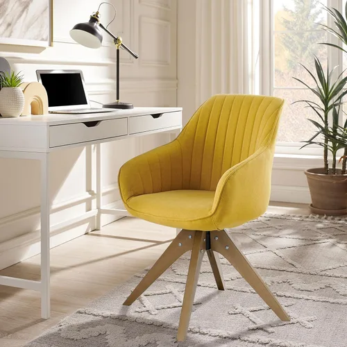 Miniatura 17 de Zouron Silla giratoria moderna de mediados de siglo con patas de metal dorado, silla de escritorio tapizada sin ruedas, silla de oficina lateral Oro