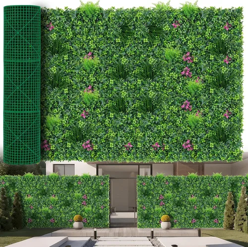 Miniatura 10 de Yangrass Paneles de Pared de Césped, 40"x120" (33.33 pies cuadrados) Rollo de Seto de Boj Artificial Pantalla de Privacidad, Decoración de Pared