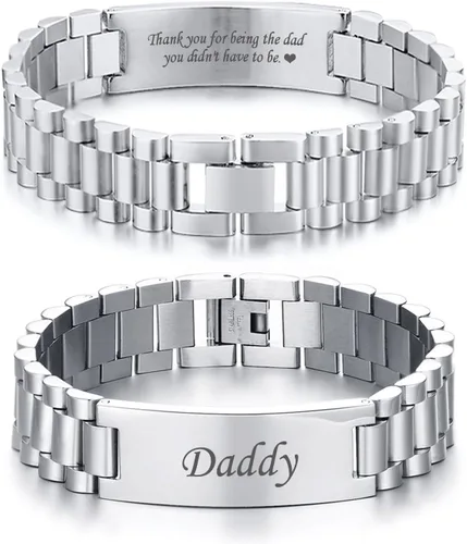Miniatura 22 de VNOX Correa de reloj masculina de acero inoxidable, pulsera de eslabones personalizada, regalo de joyería para hombres, papá, padre, marido, novio