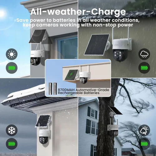 Miniatura 7 de XMARTO Cámara solar inalámbrica para exteriores, 4 PC QHD 4MP Sistema de cámara de seguridad PTZ inalámbrica con 4K 10CH expandible WiFi NVR, carga