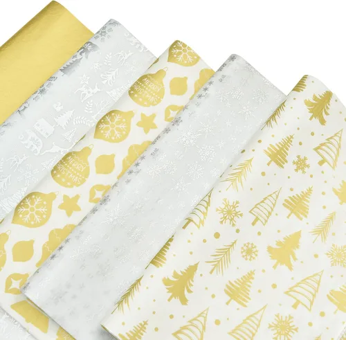 Miniatura 12 de PAPER FAIR HoHoHo - Juego de 100 hojas de papel de seda de regalo verde vintage dorado y plateado, papel de seda de copo de nieve HoHoHo, para caja