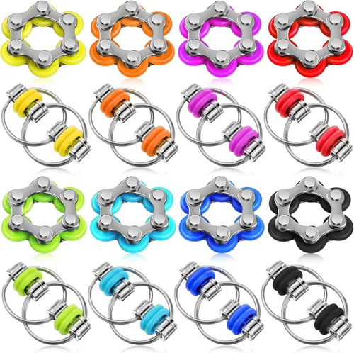 Miniatura 7 de CHENGU El juego de 16 juguetes para ansiedad incluye 8 cadenas de seis rodillos y 8 llaves de cadena Flippy Reductor de estrés, alivio