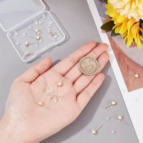 Miniatura 3 de BENECREAT 12 piezas de aretes de latón chapado en oro de 14 quilates de 0.031 in, con bucles horizontales y 30 tuercas de plástico para Perno de cubo